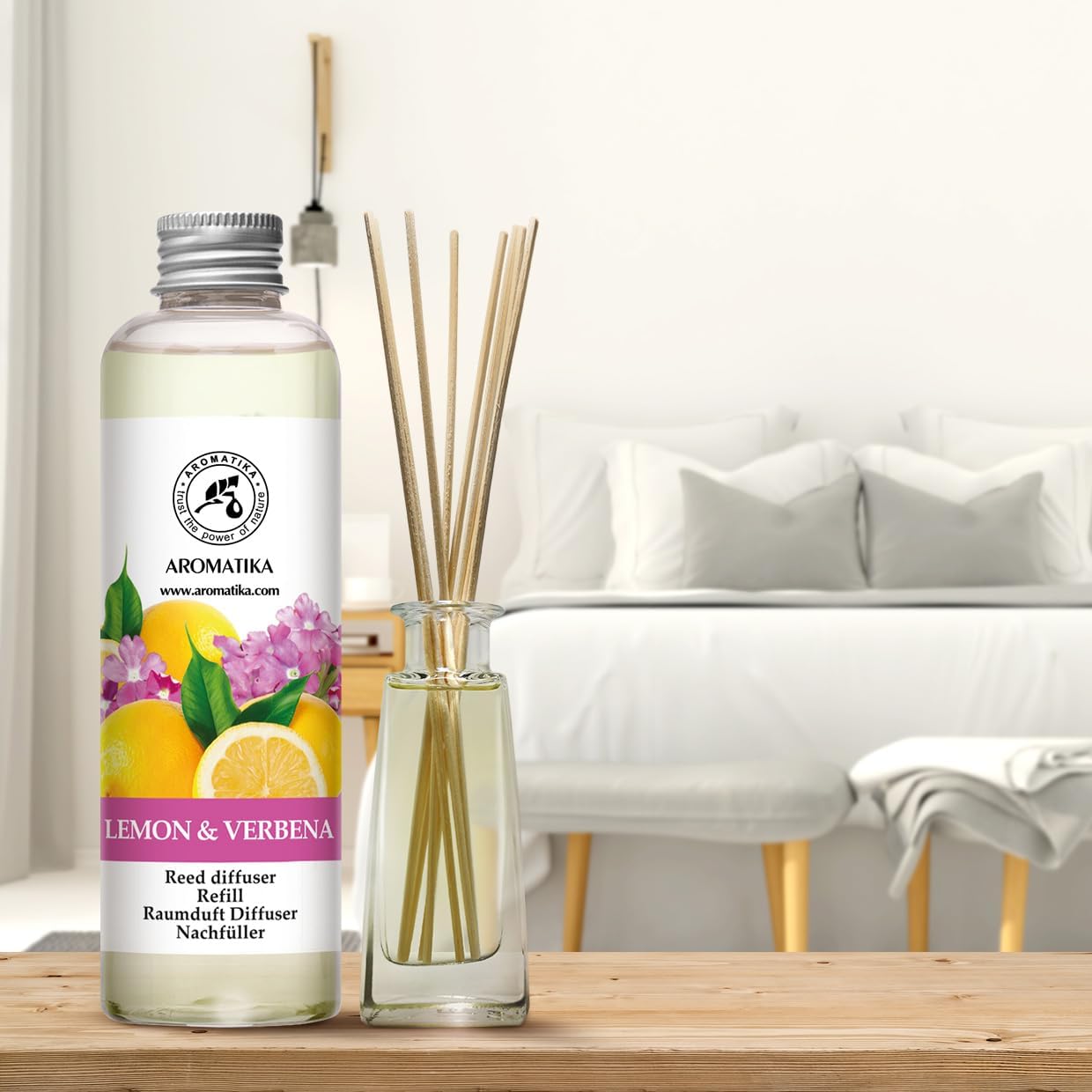 Lemon & Verbena Refill Reed Diffuser 6.8 Fl Oz - Room Diffuser Refill - Home Fragrance - Room Freshener - Fresh and Long Lasting Fragrance