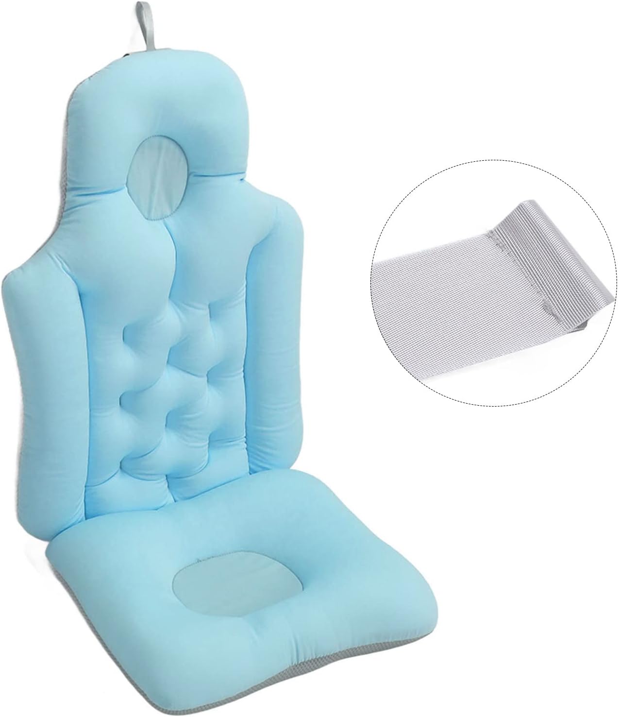 Full Body Bath Pillow Bathtub Cushion with Soft Folding Headrest, Back Support & Neck Support Pillow for Tub (Blue)