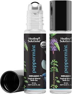 Healing Solutions (2 Pack) USDA Certified Organic Peppermint Essential Oil Roll-On Set for Body & Skin Care - Peppermint Essential Oil Roller