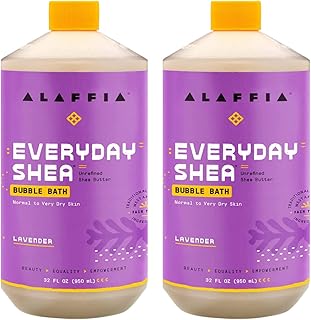 Alaffia Bubble Bath, Lavender 2-Pack – Long-Lasting Bubbles with Moisturizing Shea Butter, 32 Fl Oz