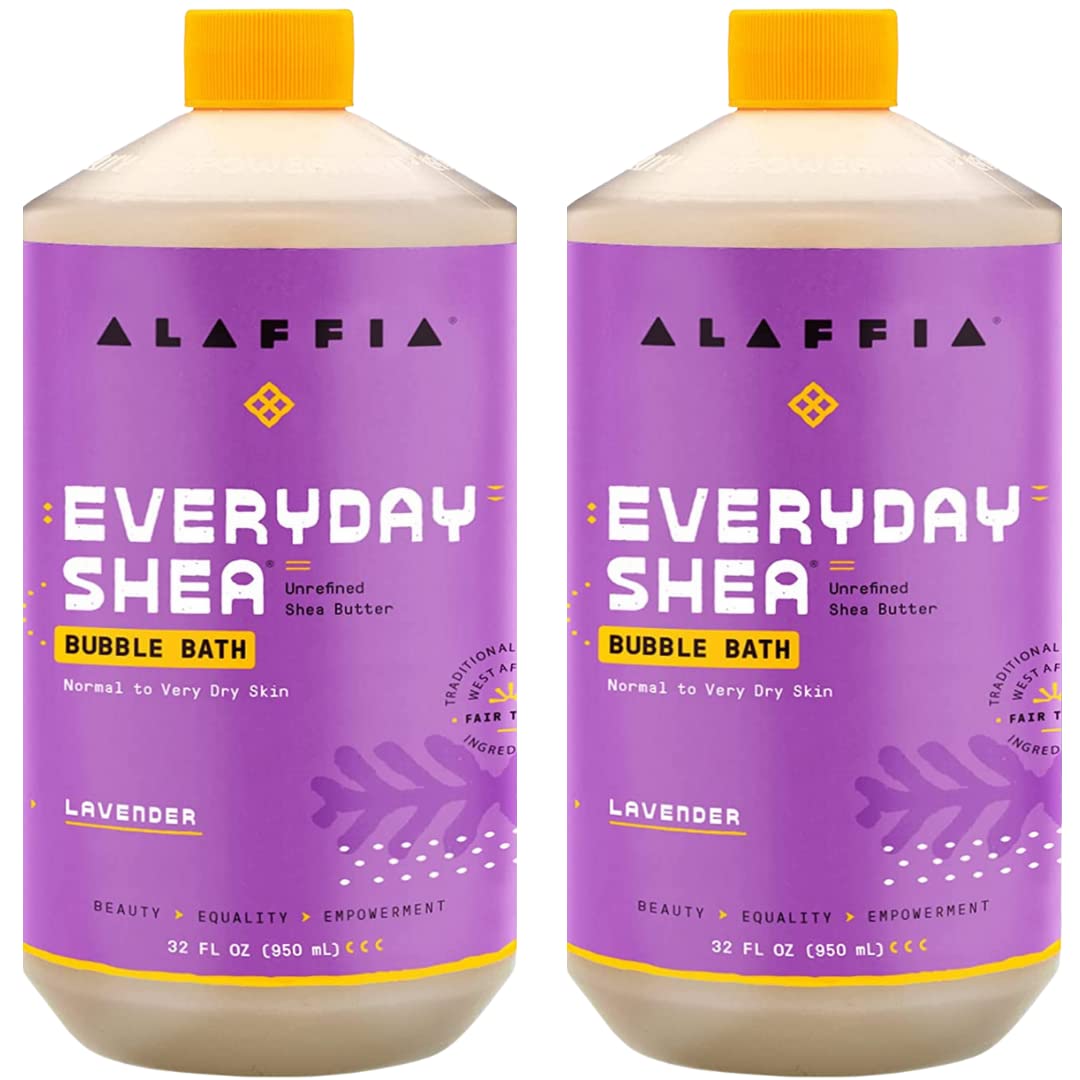 Alaffia Bubble Bath, Lavender 2-Pack – Long-Lasting Bubbles with Moisturizing Shea Butter, 32 Fl Oz