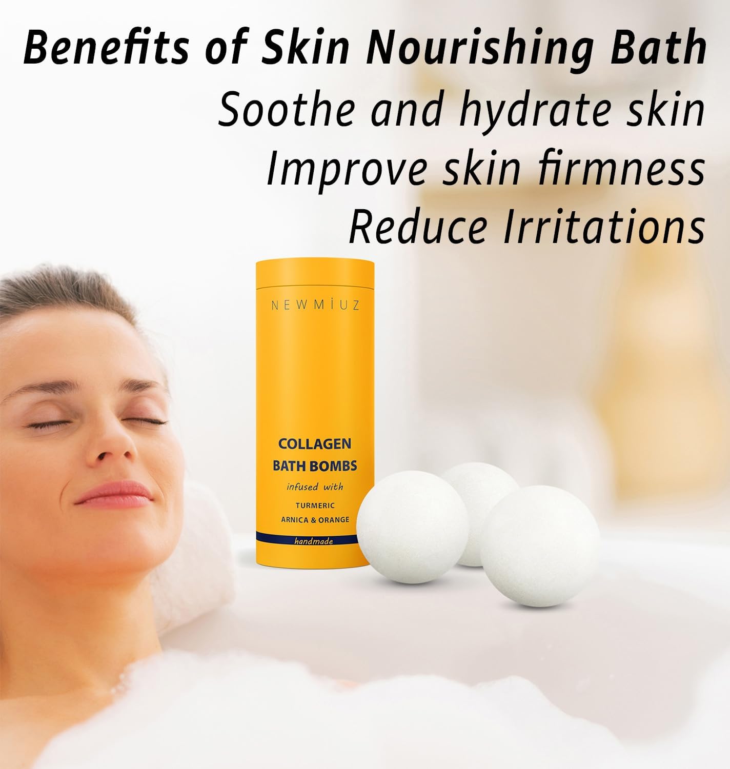 Collagen Bath Bombs Luxurious Bath Foam Gift for Dry Skin Hydration Moisturizing Turmeric Arnica Orange Essential Oil Infused for A Blissful Experience