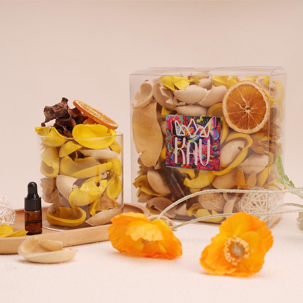KAV Potpourri Bowl Filler, Spring Pot pourri Dried Flower Vase Fill Mix, Home Decor Scented Dry Petal Puporri, Cinnamon and Citrus, Natural Flower Home Fragrance 14 oz (Yelling Yellow)