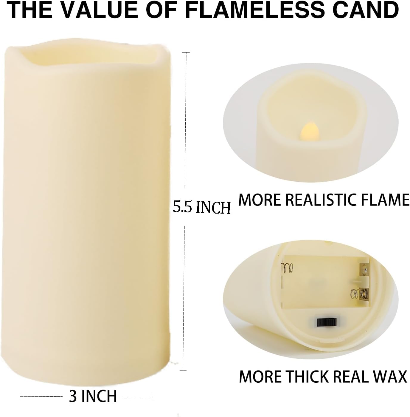 2PACK Outdoor Plastic flameless Candles with Remote Control and Timer, LED Flickering Battery Operated Electric Pillar Candles (D3 xH5.5) for Camping, Weddings, Home Decoration