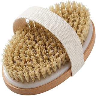 Dry Brushing Body Brush Set 2 Pack — Natural Boar Bristle Exfoliating Brush for Lymphatic Drainage, Cellulite, Blood Circulation & Glowing Skin | Fabric Strap Handle, Wet & Dry Use
