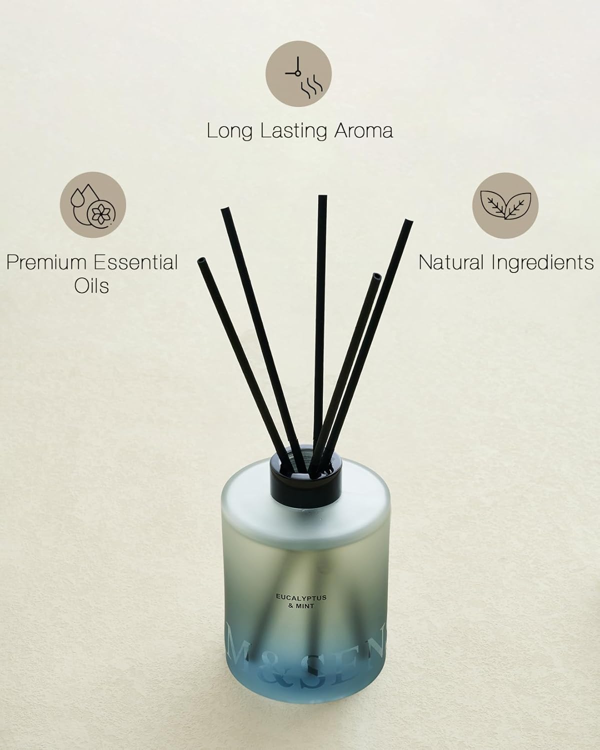 M&SENSE Eucalyptus & Mint Reed Diffuser Set - 16.9 fl oz Long-Lasting Fragrance, Non-Toxic Scent Diffuser with Natural Oil Sticks | Housewarming Diffuser Gift for Holiday, Bathroom & Home Decor