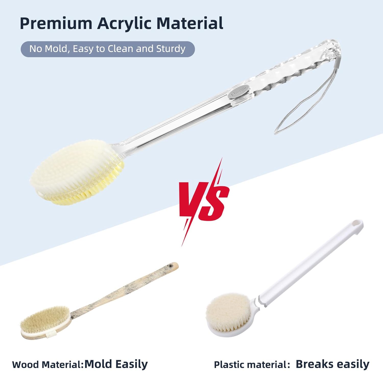 Back Scrubber Long Handle for Shower,Back Brush Dual-Sided with Stiff and Soft Bristles,Body Exfoliator for Bath or Dry Brush