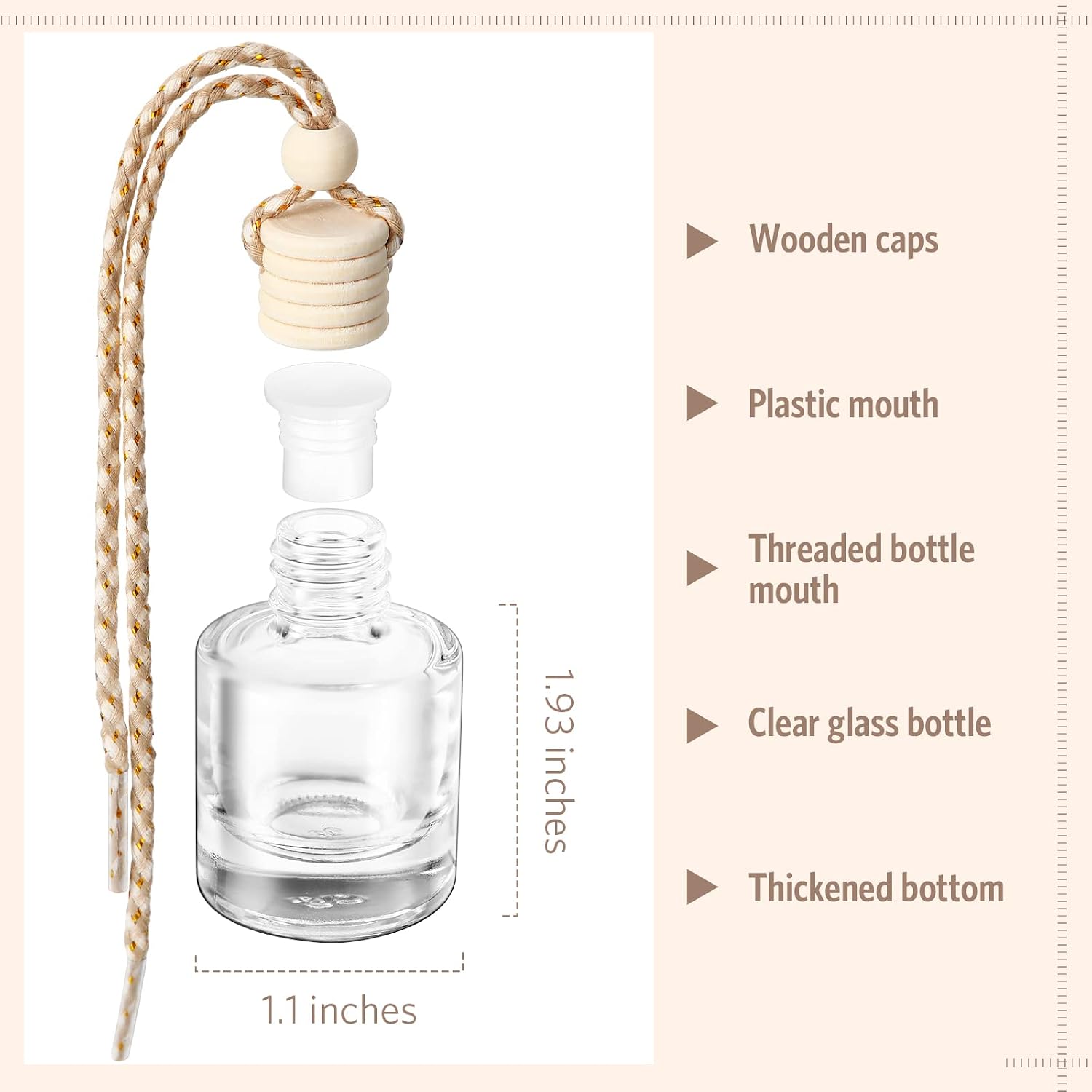 BBTO 100 Pcs Car Air Fresheners Diffuser with Wooden Cap Empty Aromatherapy Diffuser Clear Fragrance Holder Pendant Hanging Perfume Fresheners Bottles for Car Decor(Classic,Clear)