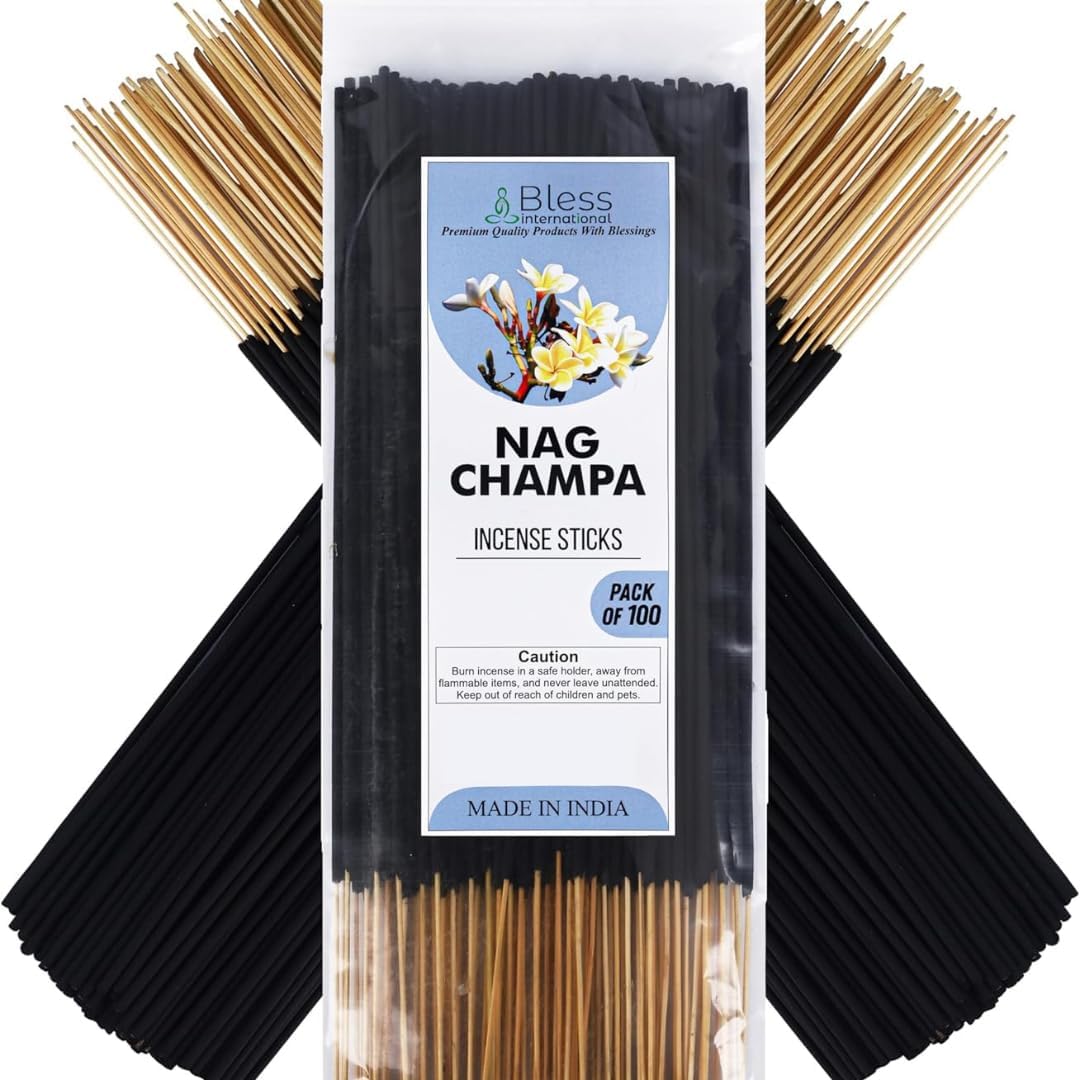 Bless-International-Nag-Champa 100%-Natural-Handmade-Incense-Sticks Organic-Chemicals-Free-for-Relaxation-Positivity-Yoga-Meditation 12-Inches-1-Hour-Plus-Burning-Time-100-Sticks-250-GM