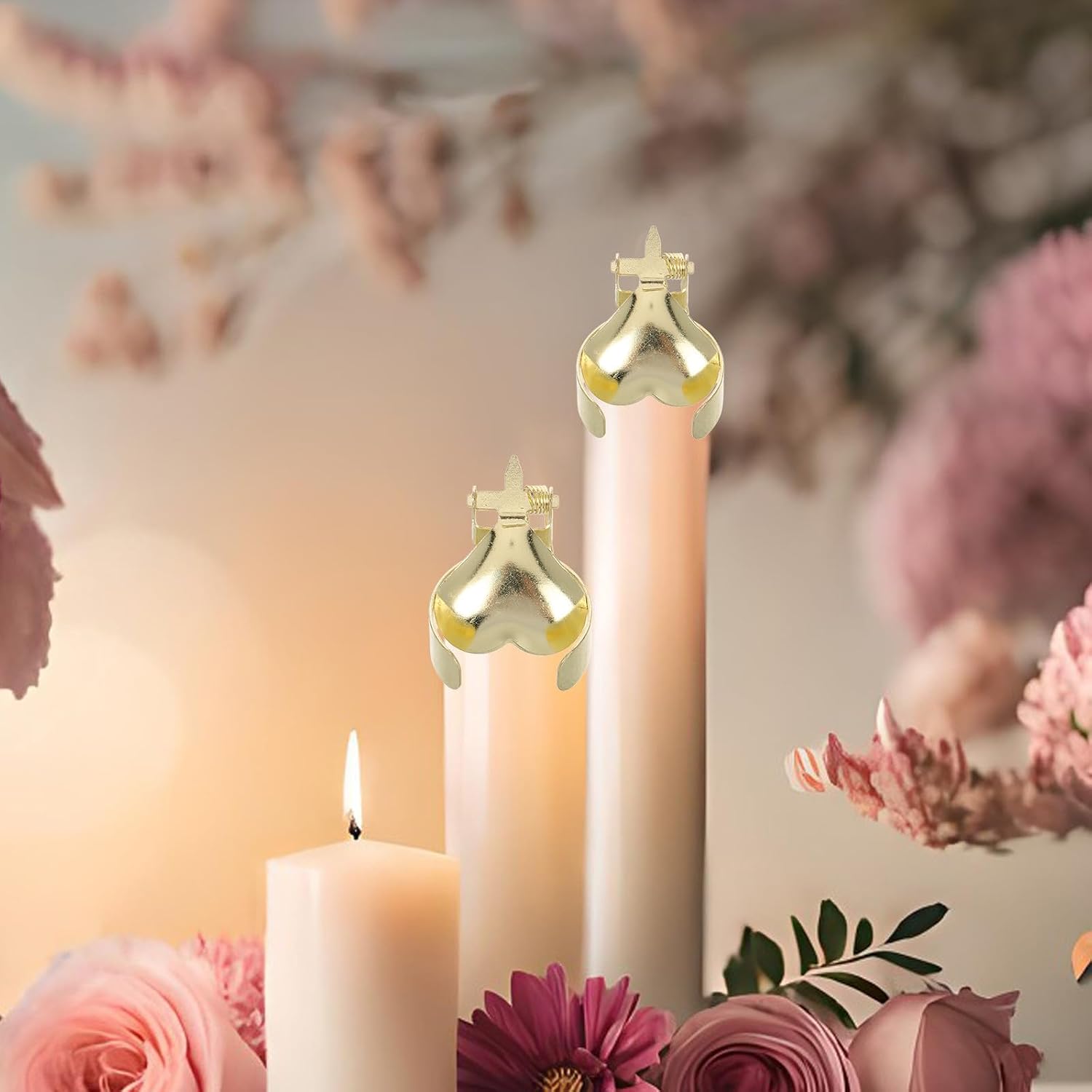 2 Pcs Heart Shaped Automatic Candle Snuffer, Gold Metal Candle Flame Extinguisher for Scented Decorative Wick Clips for Weddings, Holidays, and Home Decor
