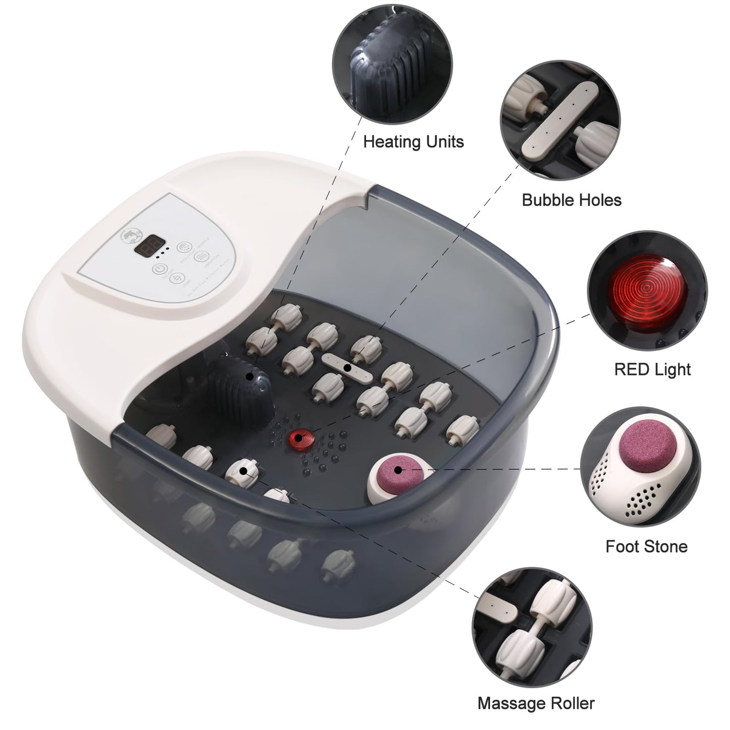 ECARBME Foot Spa Bath Massager with Heat, Foot Soaking Tub with 22 Massage Rollers, Temperature Control, Jets, Bubbles, Epsom Salt and Vibration, Foot Bath soak tub for Relaxation - Grey