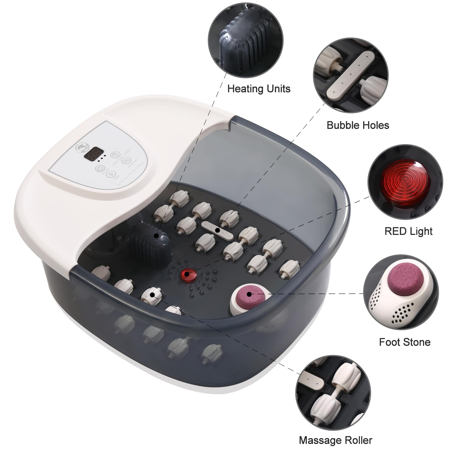 ECARBME Foot Spa Bath Massager with Heat, Foot Soaking Tub with 22 Massage Rollers, Temperature Control, Jets, Bubbles, Epsom Salt and Vibration, Foot Bath soak tub for Relaxation - Grey