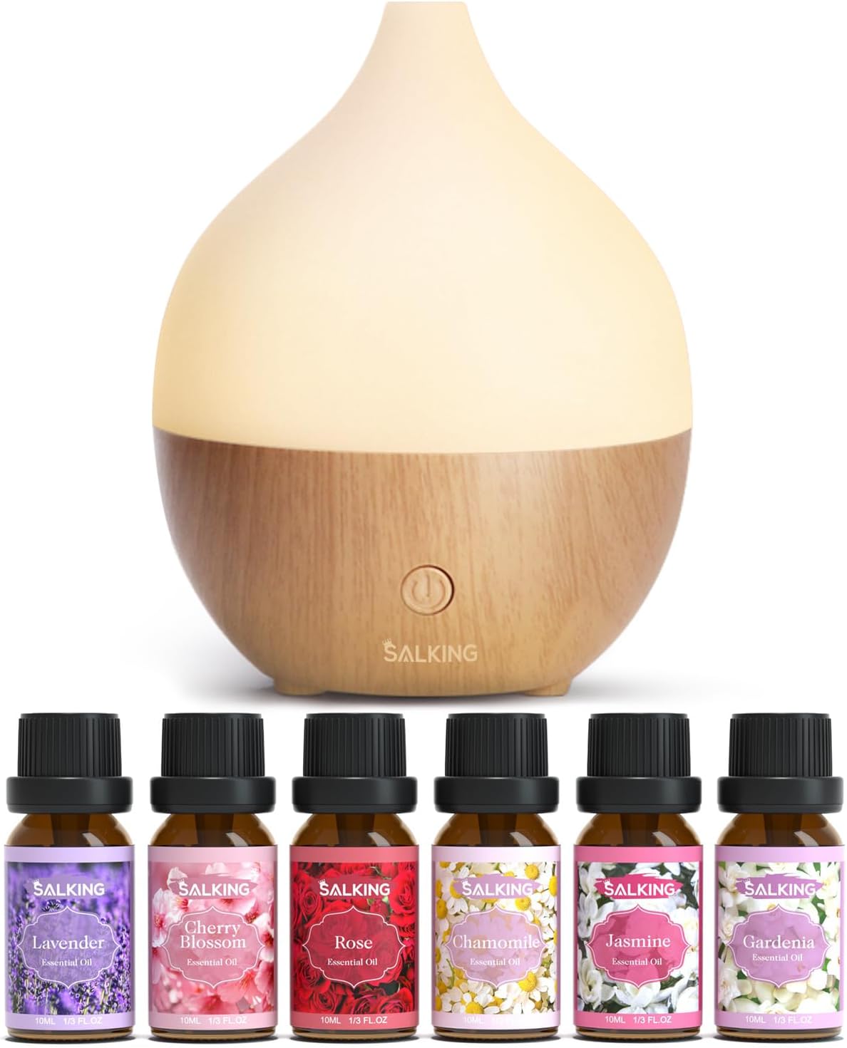 SALKING Aromatherapy Diffuser & Floral Essential Oils Set, 100ml Diffuser Ultrasonic Diffuser Cool Mist Humidifier with 8 Colors Light, Waterless Auto Off for Home Office