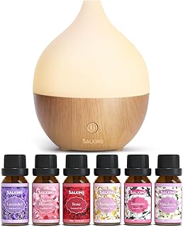 SALKING Aromatherapy Diffuser & Floral Essential Oils Set, 100ml Diffuser Ultrasonic Diffuser Cool Mist Humidifier with 8 Colors Light, Waterless Auto Off for Home Office