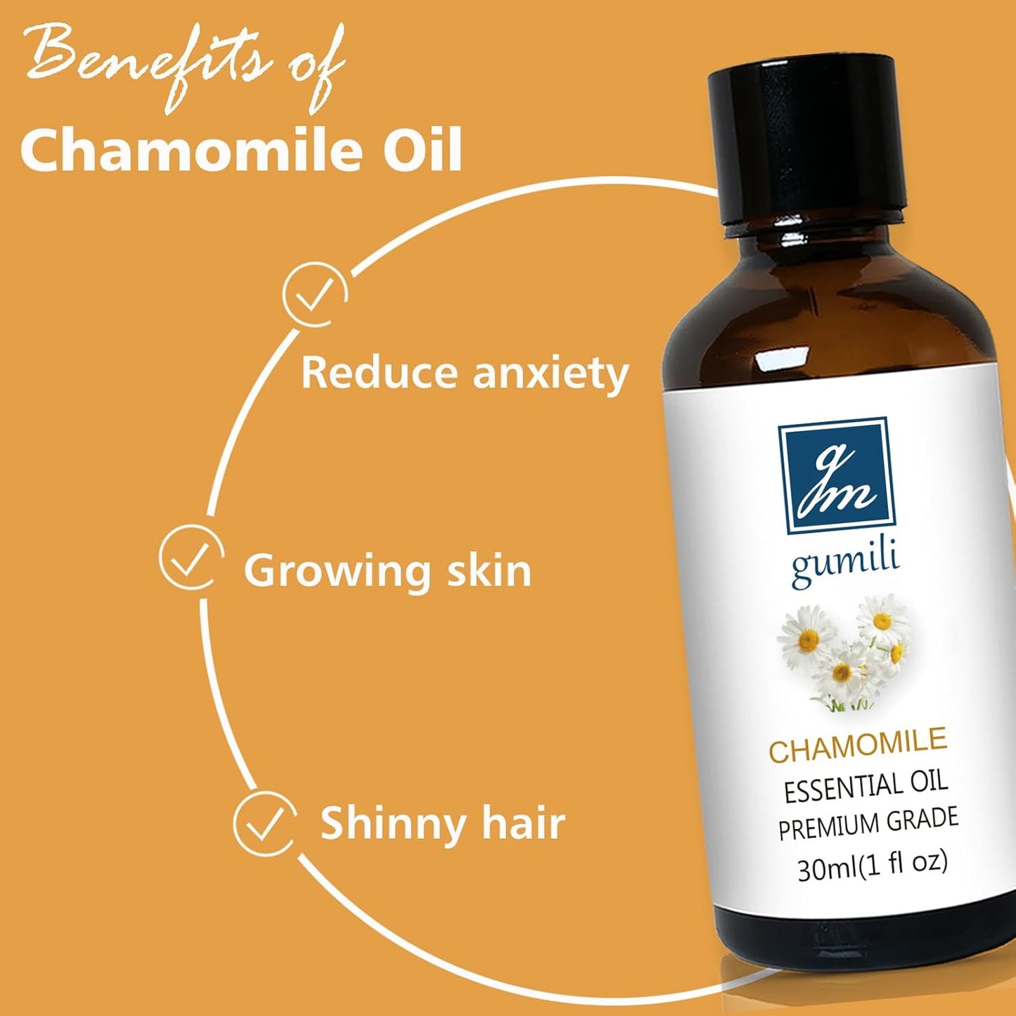 GM Gumili Chamomile Essential Oil 1 Oz - Pure Chamomile Oil for Skin, Relaxation & Aromatherapy, Diffuser, Massage & DIY