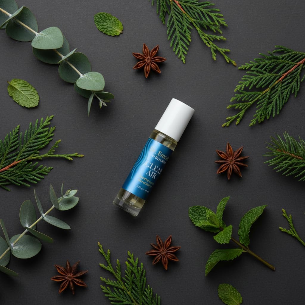 Dr. Emerald Clear Air Essential Oil Aromatherapy Blend Roll On - Fresh Botanical Oil with Eucalyptus, Peppermint & Pine - Pre Diluted Aromatherapy Roll On (10 ml / 0.33 oz, Clear Air)