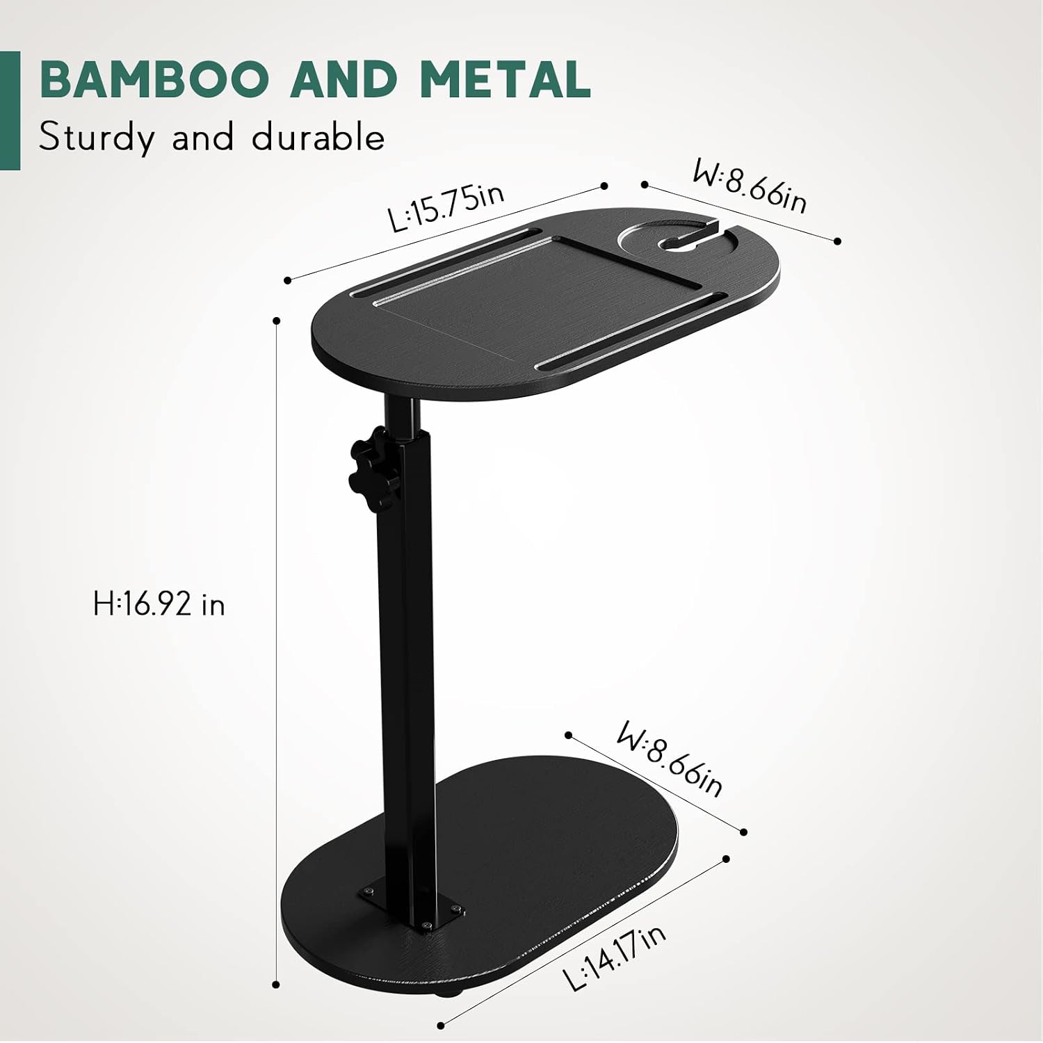 Yumkfoi Bamboo Bathtub Tray Table with Adjustable Height, Freestanding Bathtub Caddy for Tub Against Wall, Tub Organizer Suitable for Luxury Spa and House Warming - Patent Protected (Black)