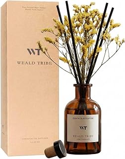 WEALD TRIBE Reed Diffuser Set for Bathroom Air Fresheners, Oil Diffuser Sticks with Flower | Lemongrass Scent 4.0 fl oz Home Fragrance with Sticks Defusers | House Bedroom Office Shelf Decor