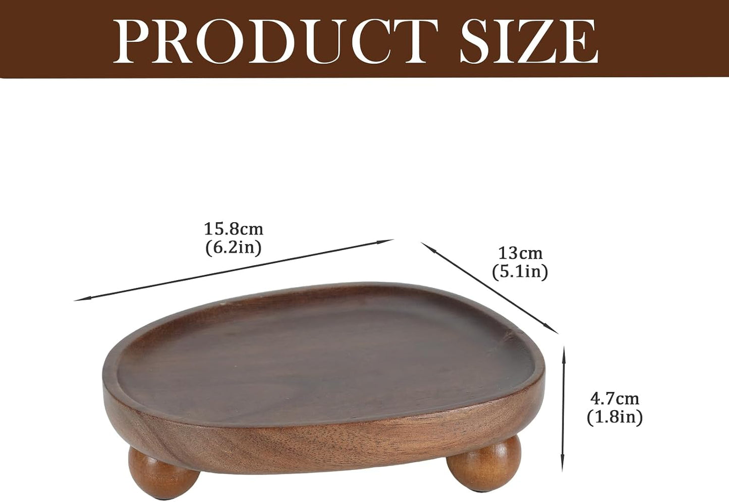 Candle Tray, Wooden Candle Holder with Ball Feet, Decorative Candle Plate Candlestick Holder, Rustic Soap Dish Jewelry Tray for Bathroom, Vanity, Coffee Table, Party, Wedding and Home Decor
