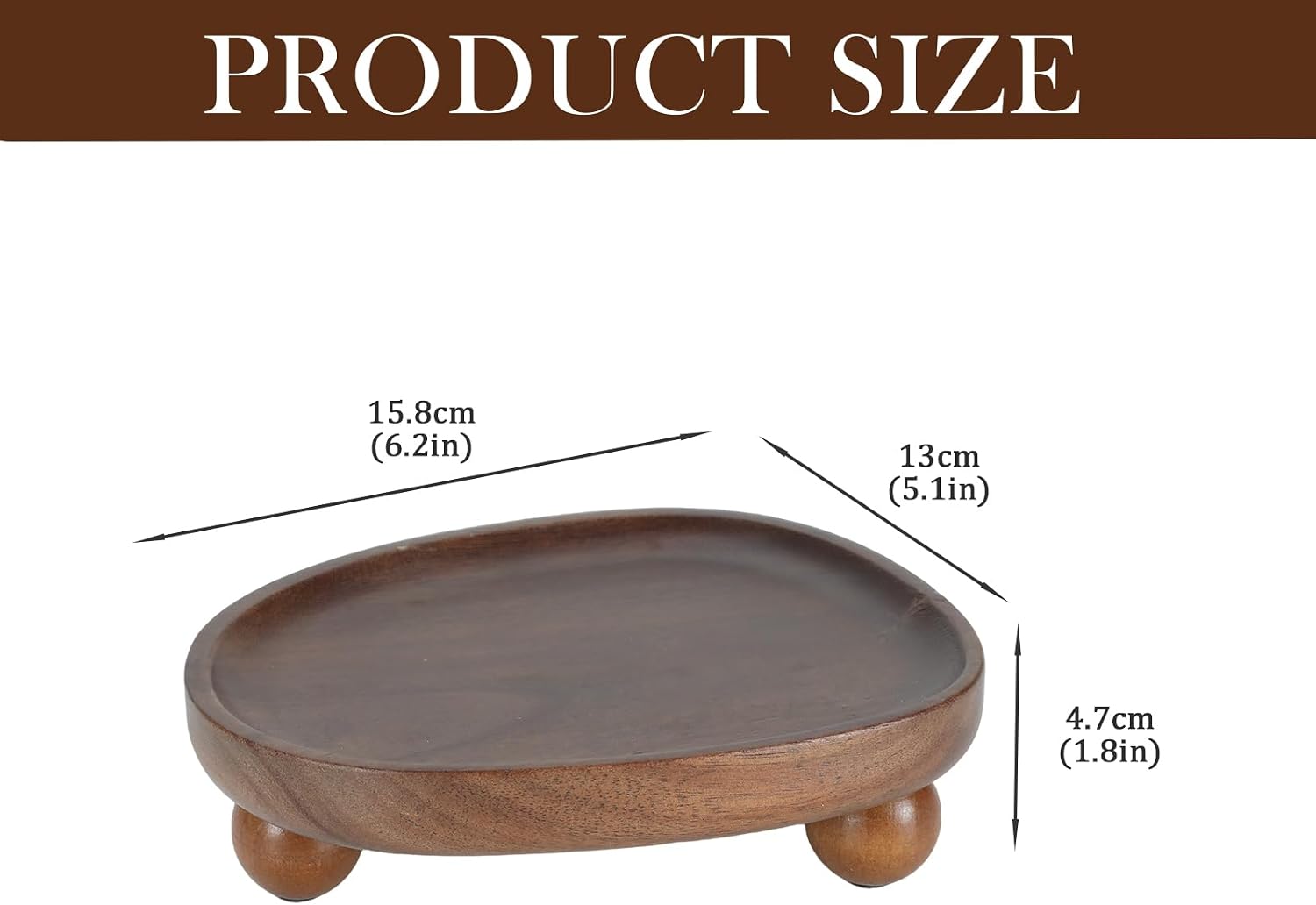 Candle Tray, Wooden Candle Holder with Ball Feet, Decorative Candle Plate Candlestick Holder, Rustic Soap Dish Jewelry Tray for Bathroom, Vanity, Coffee Table, Party, Wedding and Home Decor