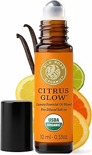 Silk Road Organic Citrus Glow Essential Oil Revive Blend Roll On for Stress, Energy & Focus | USDA Certified Citrus & Vanilla, 10 ml Roller