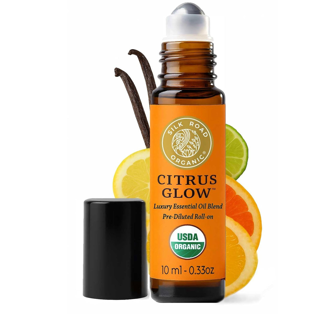Silk Road Organic Citrus Glow Essential Oil Revive Blend Roll On for Stress