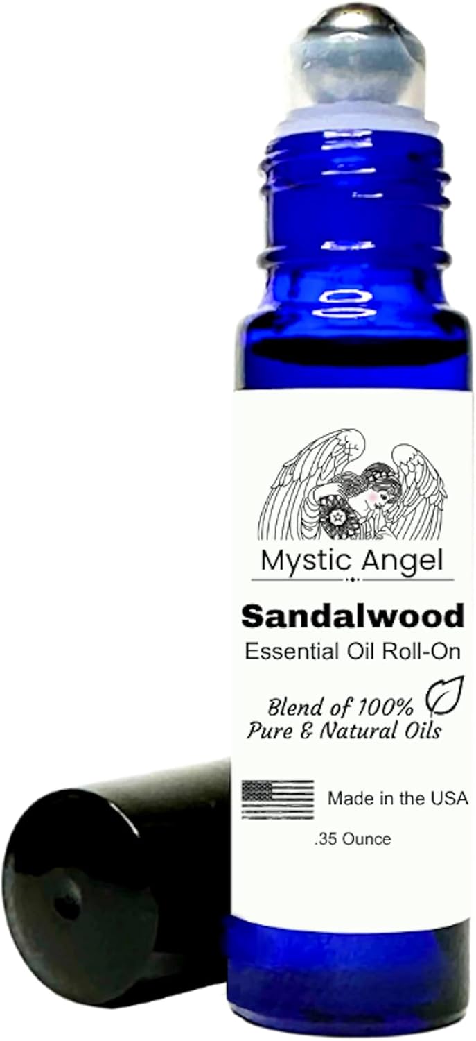 Mystic Angel Sandalwood Essential Oil Roll-On - Aromatherapy for Body & Soul, Safe for All Skin Types, Made in the USA, .35 Oz.