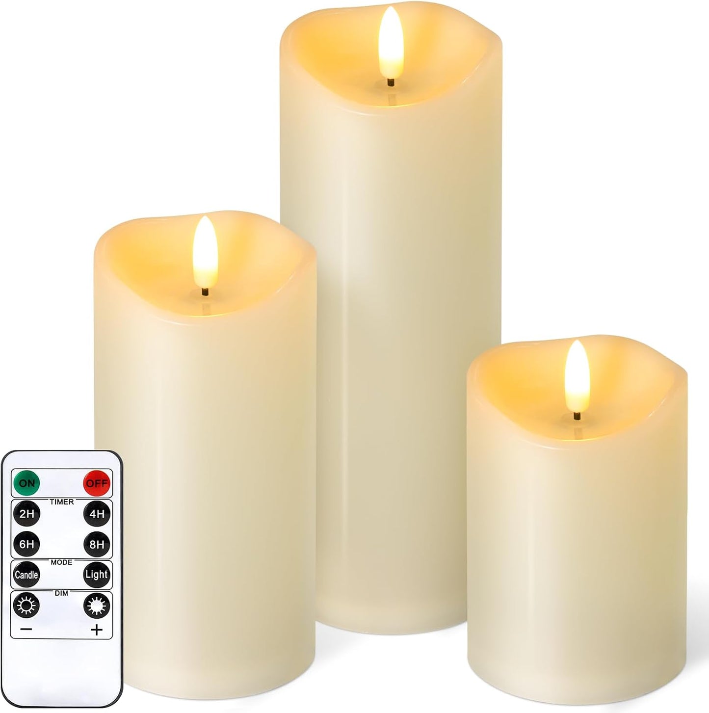 Outdoor Flameless Candles with Remote Timer - Waterproof Realistic Flickering LED Pillar Electric Battery Operated Fake Candle for Home Patio Wedding Fireplace Decor - Ivory 3 Pack (D3”H4”6”8”)
