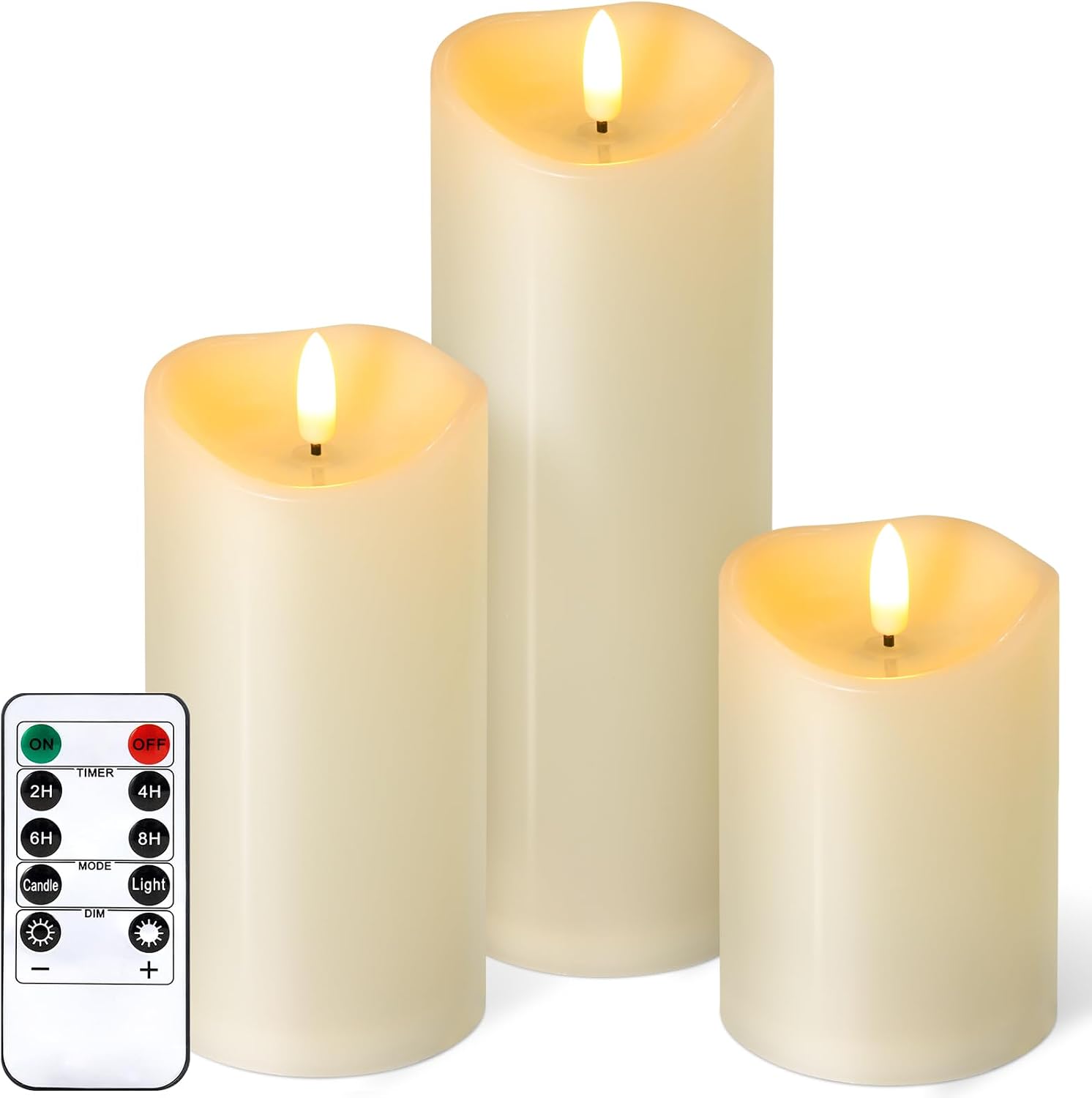 Outdoor Flameless Candles with Remote Timer - Waterproof Realistic Flickering LED Pillar Electric Battery Operated Fake Candle for Home Patio Wedding Fireplace Decor - Ivory 3 Pack (D3”H4”6”8”)