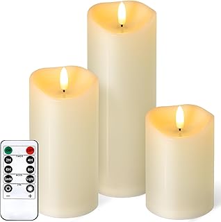 Outdoor Flameless Candles with Remote Timer - Waterproof Realistic Flickering LED Pillar Electric Battery Operated Fake Candle for Home Patio Wedding Fireplace Decor - Ivory 3 Pack (D3”H4”6”8”)