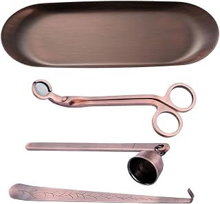 MUXSAM 4 in 1 Candle Accessory Set - Wick Trimmer, Snuffer, Dipper, Storage Tray - Gifts for Candle Lovers (Red Bronze)