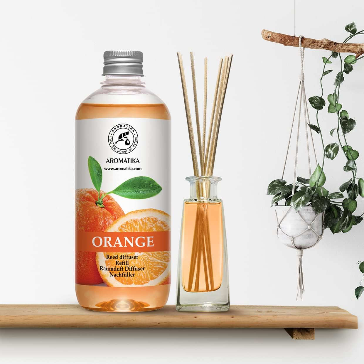 AROMATIKA Orange Reed Diffuser Refill 17 Fl Oz (500ml) - Room Fragrance Diffuser with Natural Essential Orange Oil - Best for Aromatherapy - Home - Kitchen - Office