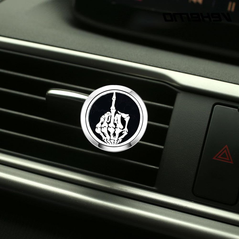 Car Essential Oil Diffuser Vent Clips Christma Locket with Vent Clip 10 Felt Pads Car Accessories(Skull Finger)