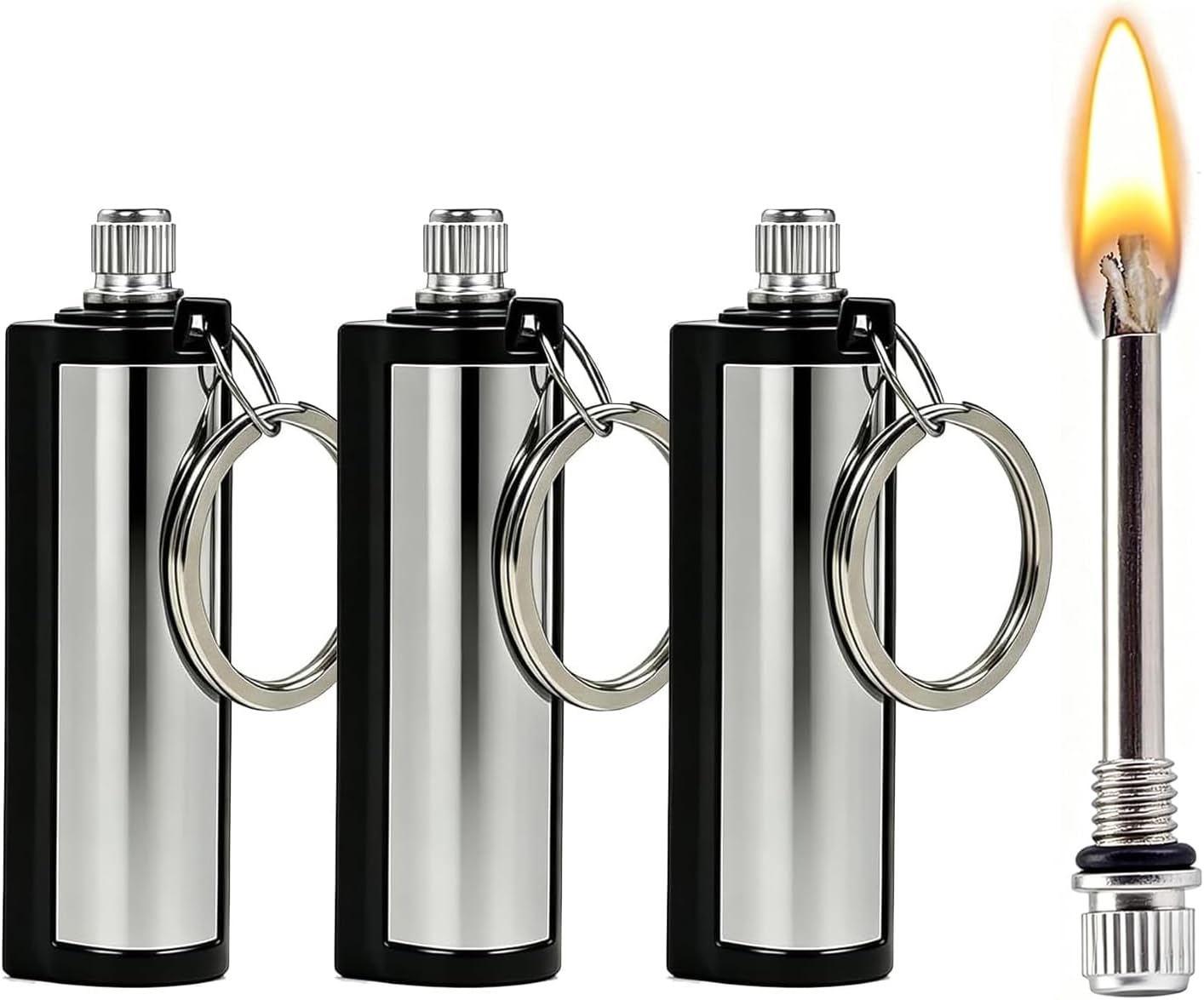 Permanent Match Lighter, Waterproof Matches, Strike Anywhere Matches, Emergency Fire Starter Striker Set, with Metal Keychain, 3 Pack