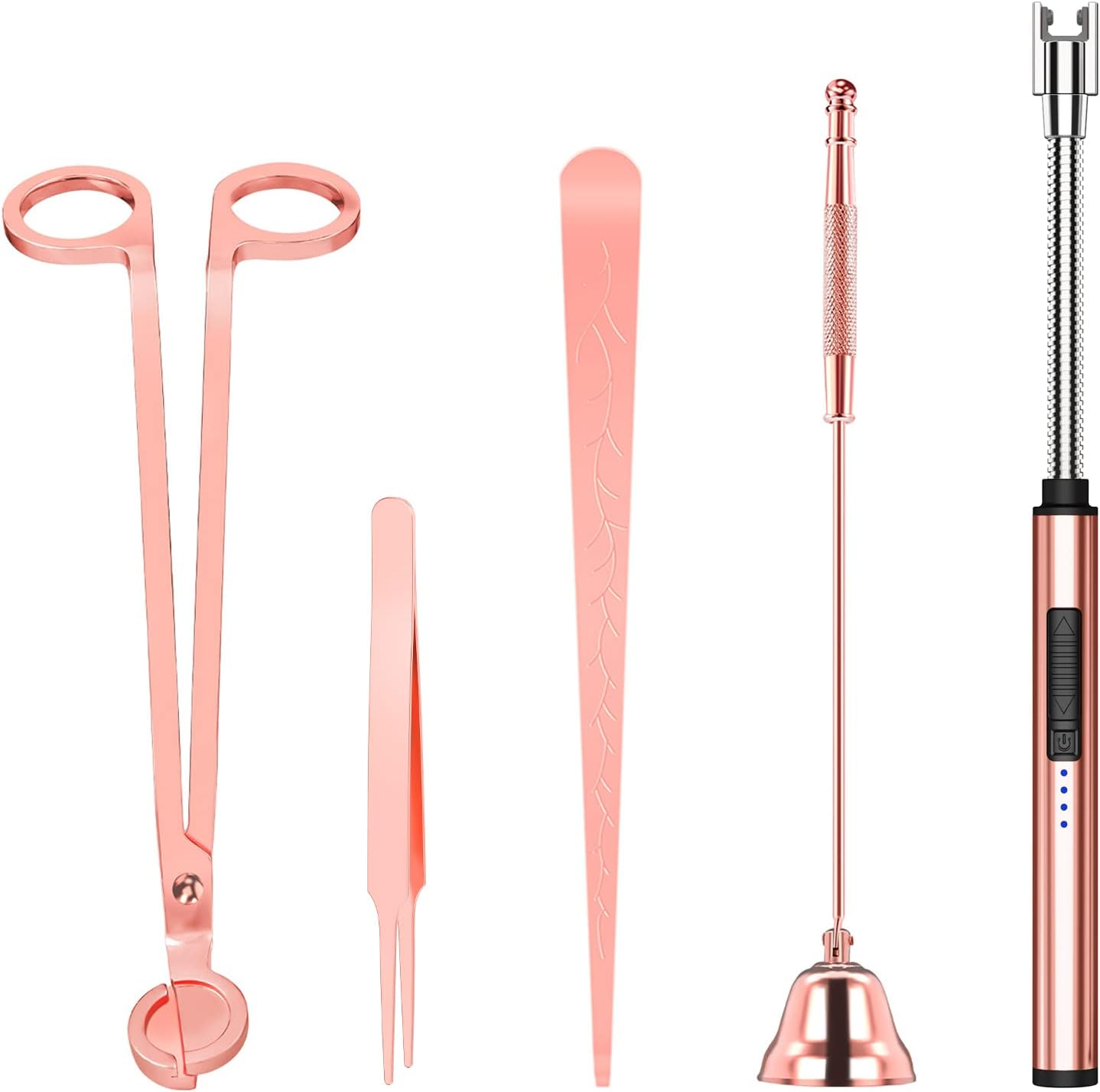 5 in 1 Candle Accessory Set,Candle Wick Trimmer Cutter Set,Candle Wick Dipper,Candle Wick Snuffer,Rechargeable Candle Lighter,Tweezers,Stainless Steel Candle Care Kit Gift for Aromatherapy