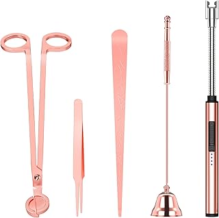 5 in 1 Candle Accessory Set,Candle Wick Trimmer Cutter Set,Candle Wick Dipper,Candle Wick Snuffer,Rechargeable Candle Lighter,Tweezers,Stainless Steel Candle Care Kit Gift for Aromatherapy