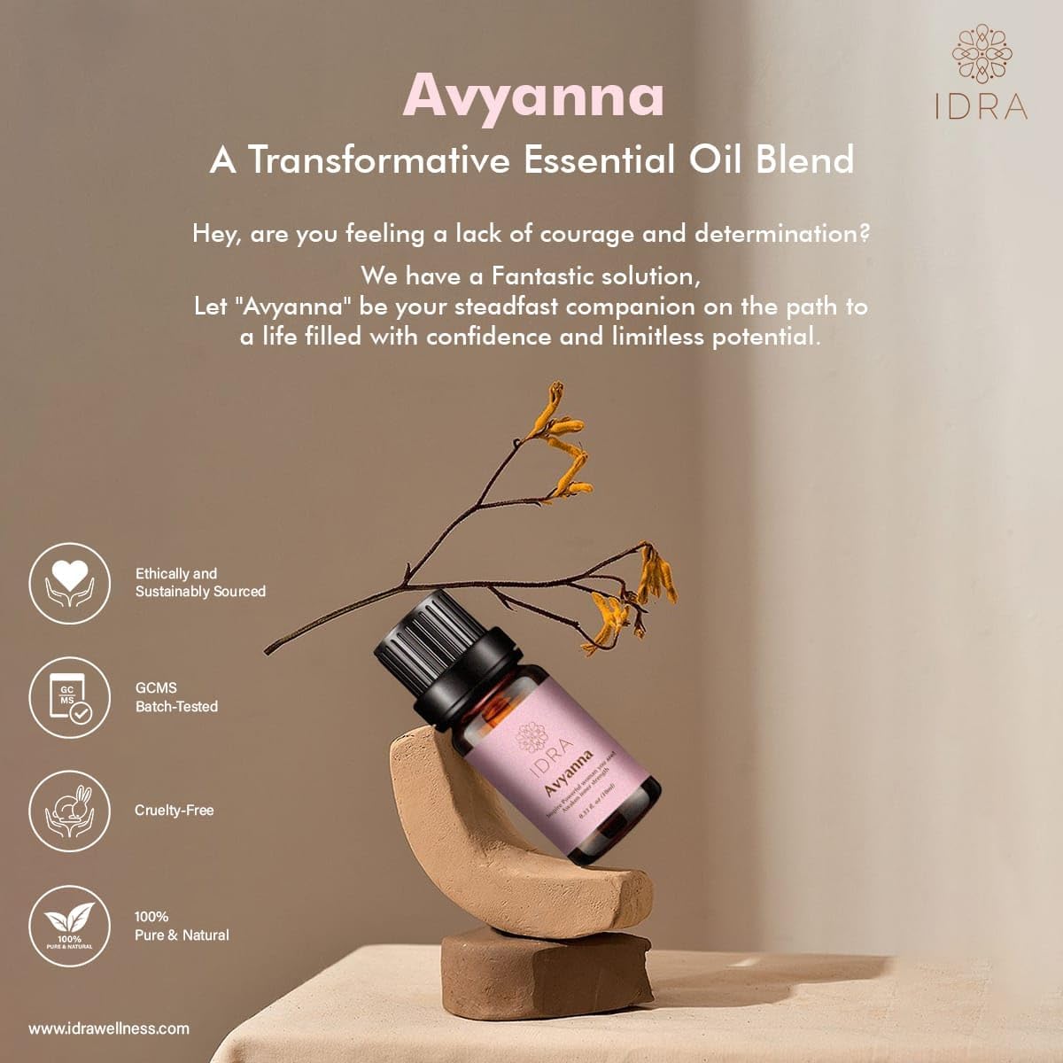 IDRA Avyanna Essential Oil Blend by Idra Wellness Inspire The Powerful Woman Therapeutic Grade Aroma for Diffusers & Aromatherapy Jasmine, Cedarwood Vanilla 10 ML