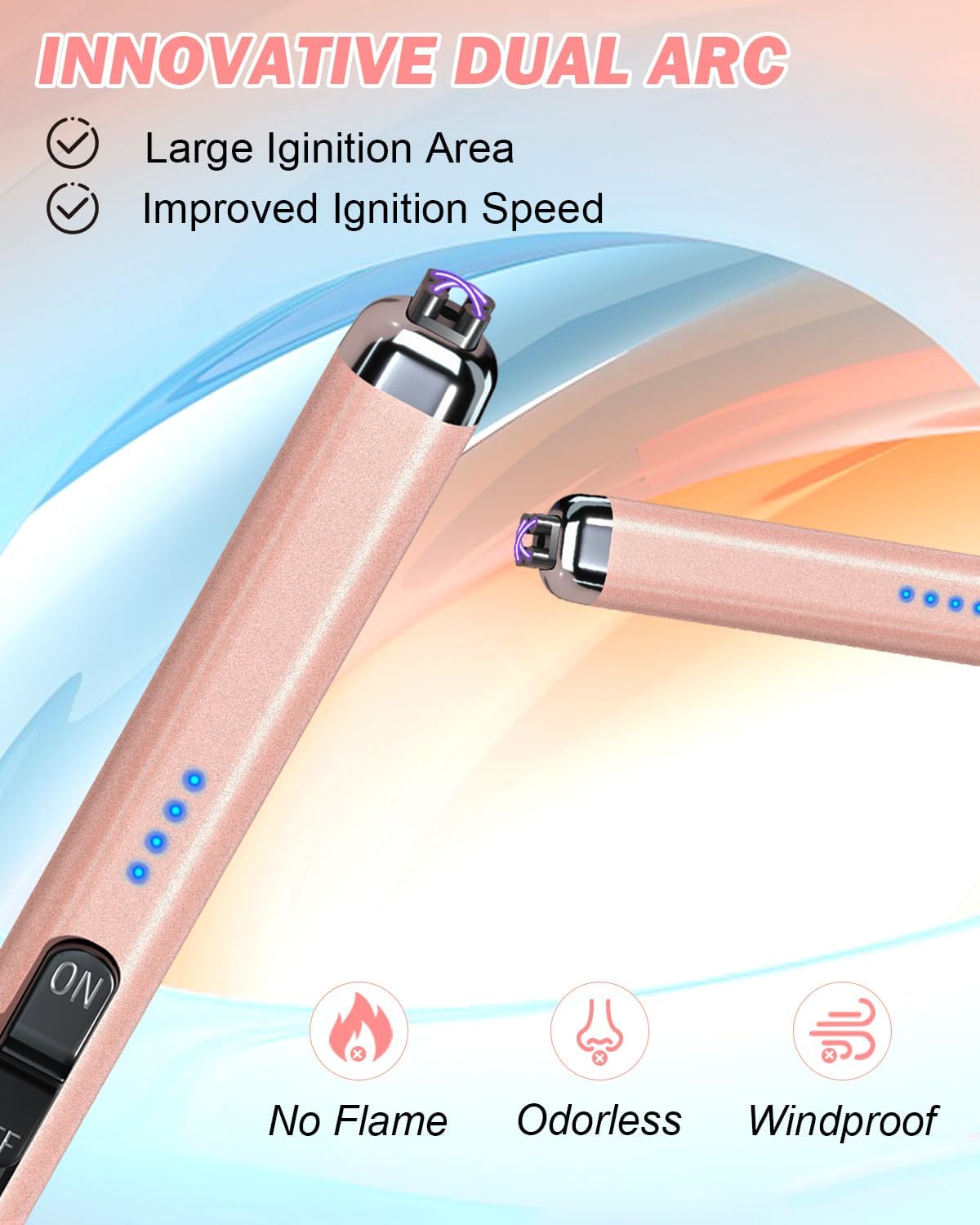 Electric Candle Lighter Valentine's Day Gifts for Women Mom Men Dual Arc USB Rechargeable Windproof Lighter for Candle BBQ Birthday Camping Gift Idals(Rose Gold)