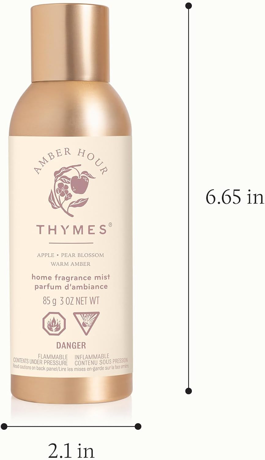 Thymes Home Fragrance Mist – Room Air Fresheners for Home Long Lasting – Air Freshener Spray – Scented Room Spray – with Notes of Crisp Apple, Warm Amber & Pear Blossom (Amber Hour, 3 oz)