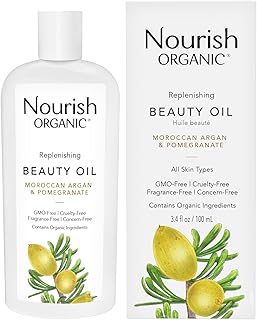 Nourish Organic Replenishing Beauty Oil, For Body, Face and Hair with Pomegranate and Moroccan Argan, 3.4 Ounce