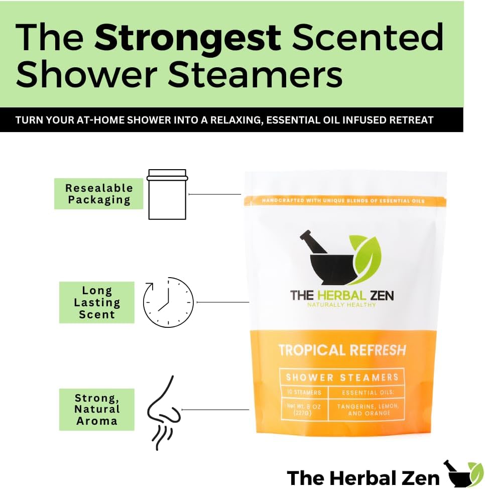 Tropical Refresh Shower Steamers Aromatherapy with Citrus Essential Oils,Made in the USA Shower Bomb Aromatherapy, Self Care Gift, Spa Day Gifts, Birthday Gifts, Gift for Her