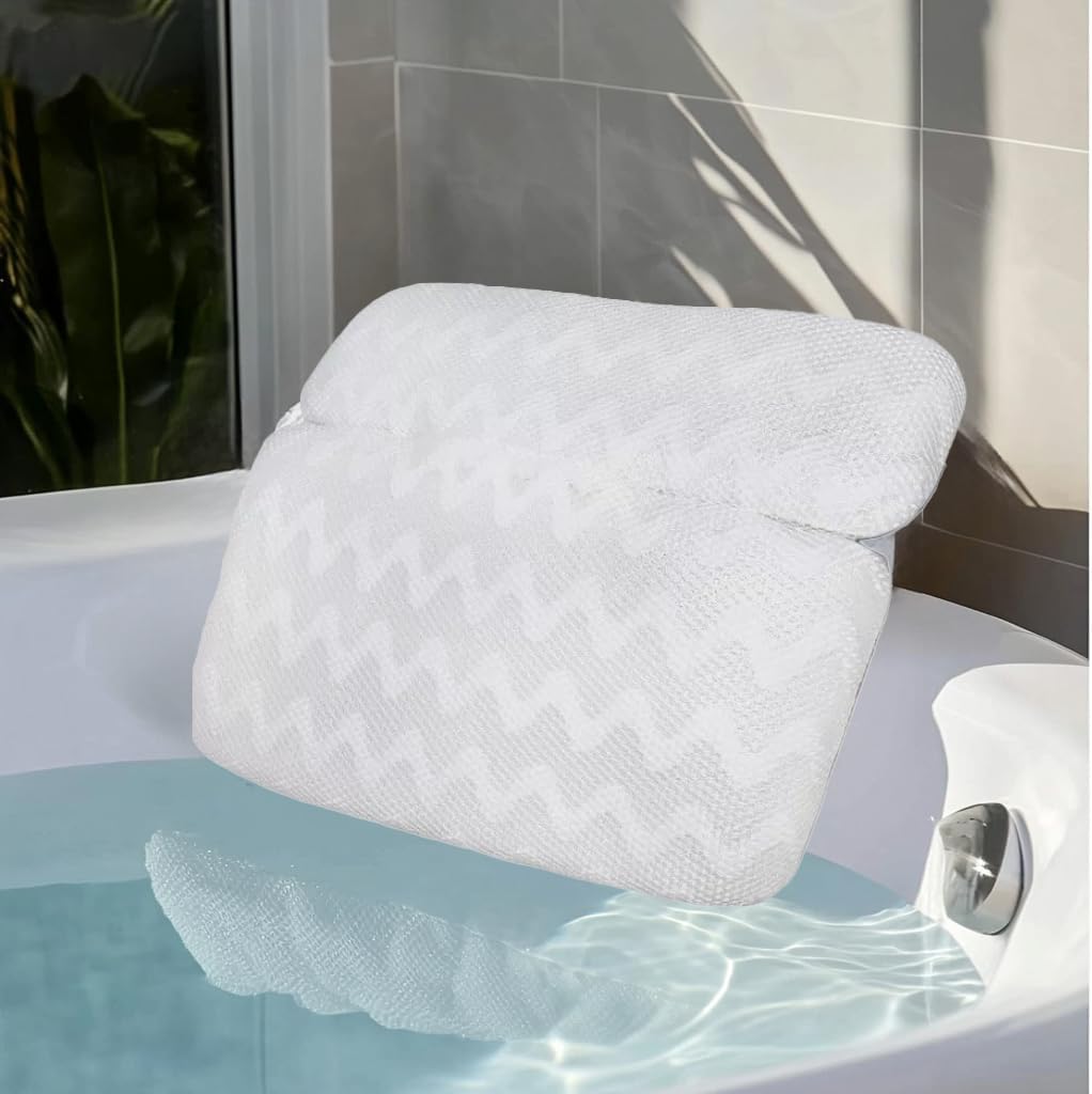 Luxury Bath Pillow for Tub - Non-Slip and Thick for Head, Neck, Shoulder, and Back Support - Soft and Large Comfortable Bathtub Pillow Cushion Headrest for Relaxation - Fits Any Tub - Made of 3D Mesh