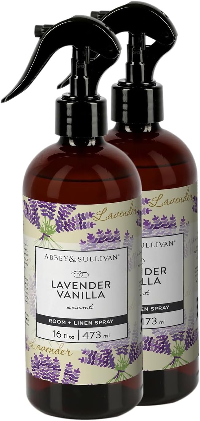 Abbey & Sullivan Linen Spray, Lavender Vanilla, Fabric Freshener and Odor Eliminator, Pack of 2, 16 oz