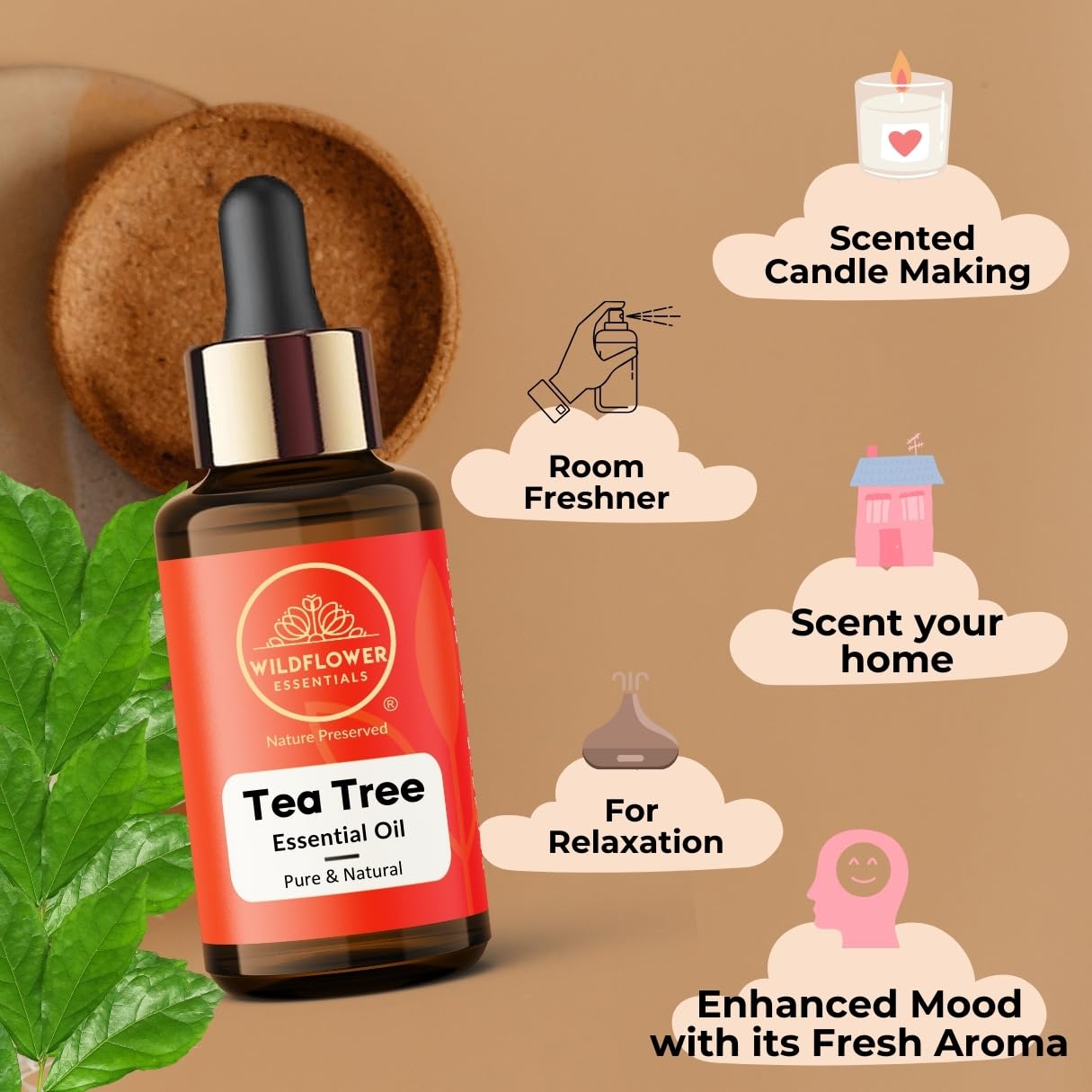 Tea Tree Essential Oil (Melaleuca alternifolia) 100% Natural Steam Distilled Oil For Face, Skin, Hair, Body | with Glass Dropper 1.01 Fl Oz (30ml)