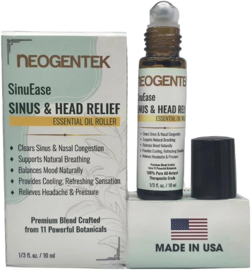 SinuEase Sinus & Head Relief Essential Oil Roller - Cooling Botanical Formula, Blend with 10 Botanicals – Clear Breathing & Headaches Aromatherapy Comfort Support – 10 ml