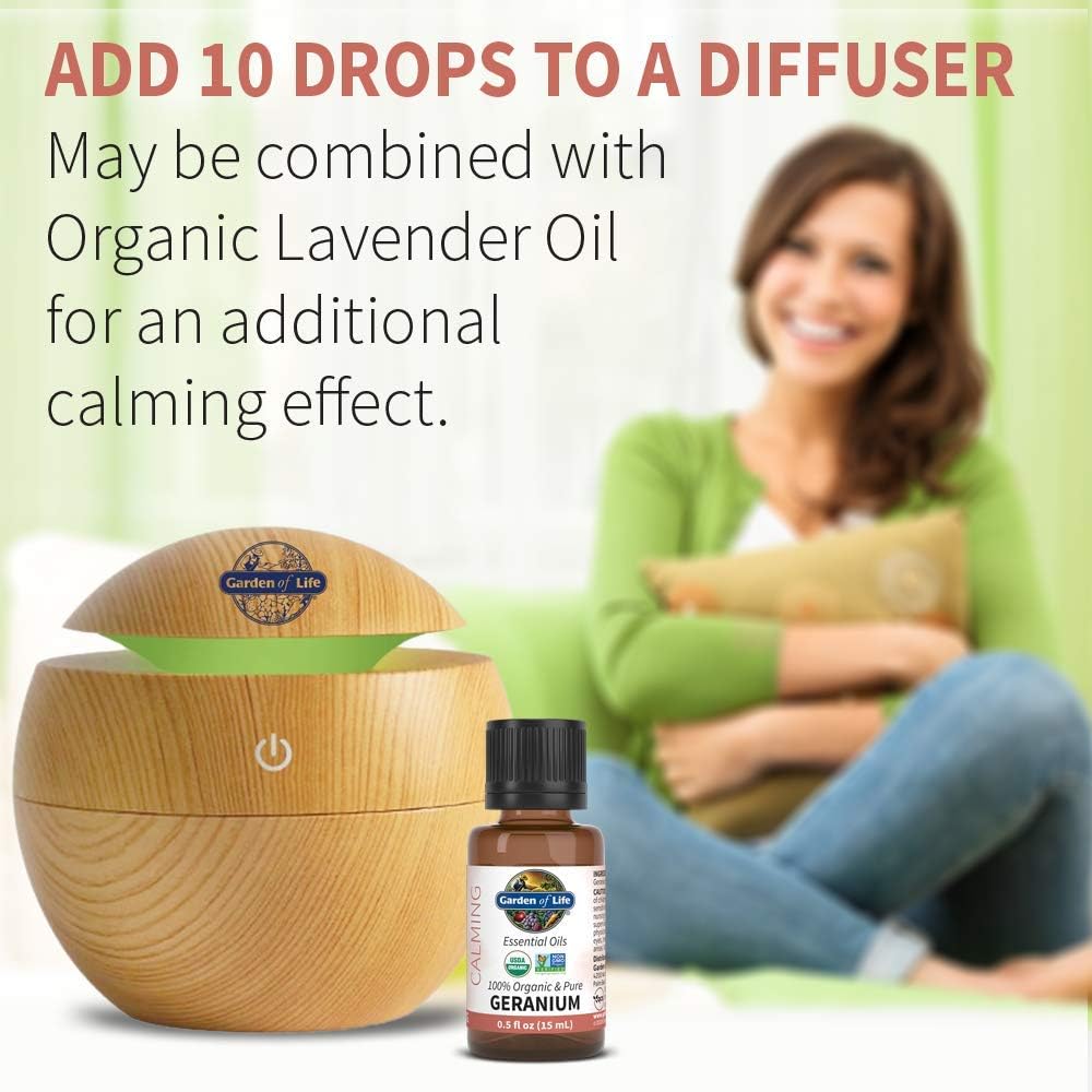 Garden of Life Essential Oil, Geranium 0.5 fl oz (15 mL), 100% USDA Organic & Pure, Clean, Undiluted & Non-GMO, for Diffuser, Aromatherapy, Meditation - Balance, Relaxation, Calming, Floral, Aromatic