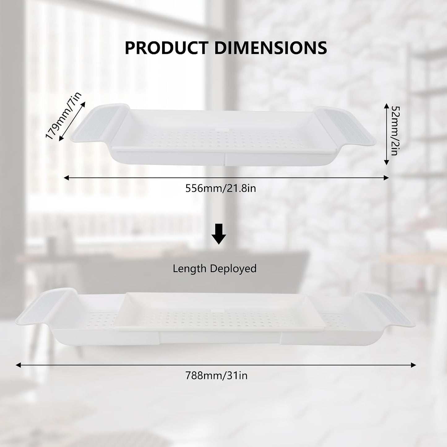 Bath Tub Tray - Stretchable, Strong Load-Bearing, Plastic, Anti-Slip Design - Ultimate Bathtub Caddy Tray (White)
