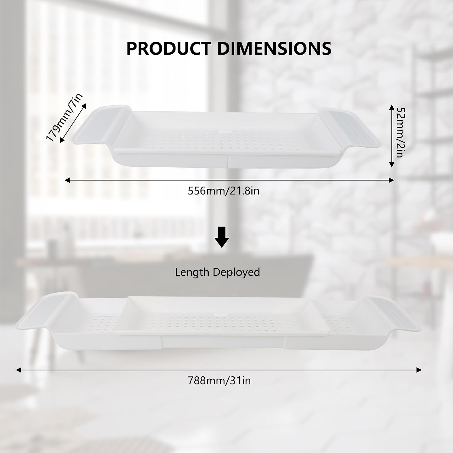Bath Tub Tray - Stretchable, Strong Load-Bearing, Plastic, Anti-Slip Design - Ultimate Bathtub Caddy Tray (White)