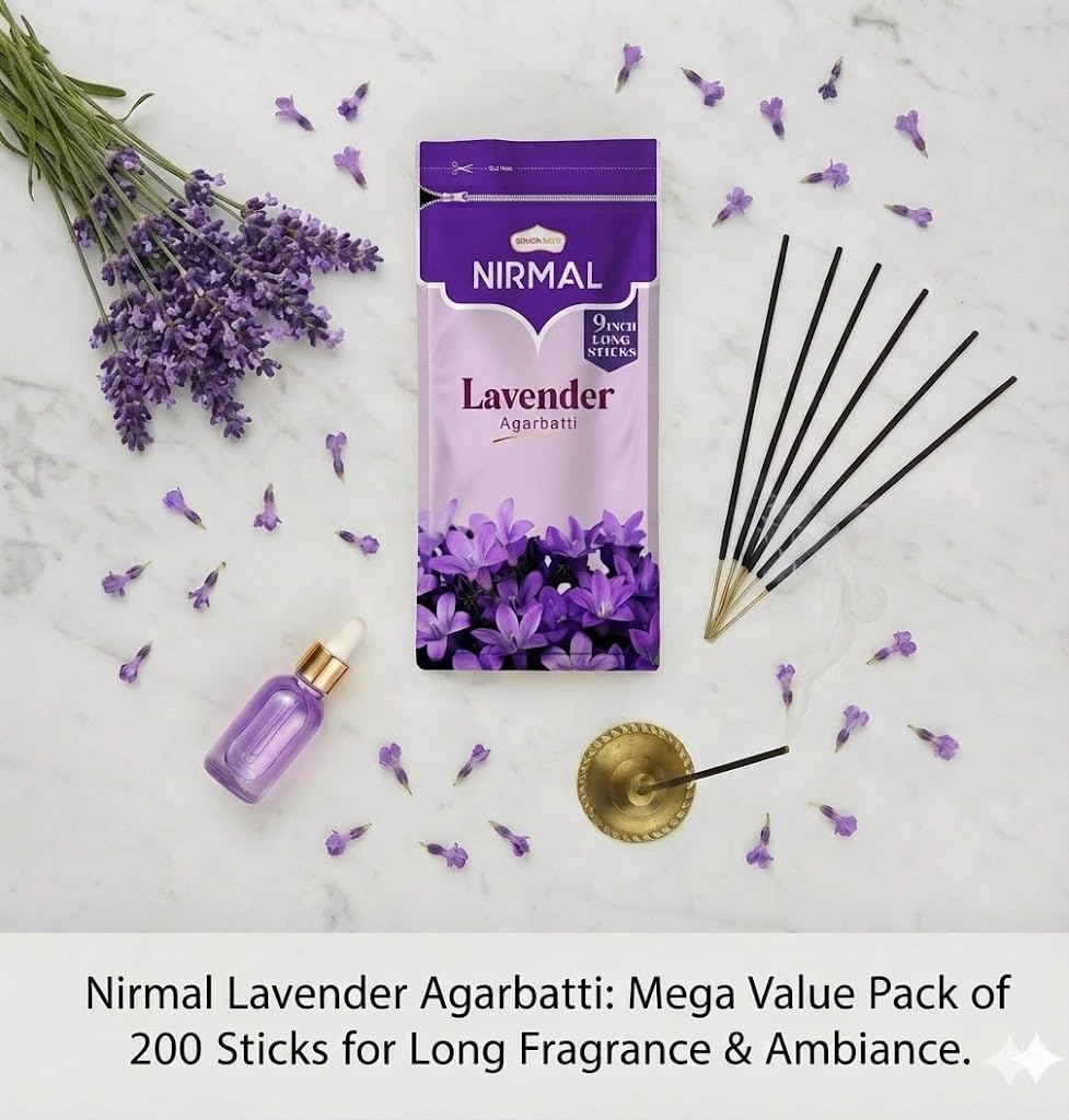 Shubhkart Nirmal Lavender Incense Sticks - Pack of 2 Incense, 200 Sticks Premium Lavender Fragnance | Aromatherapy Incense for Air Purifier, Mind & Spirit, Calmness