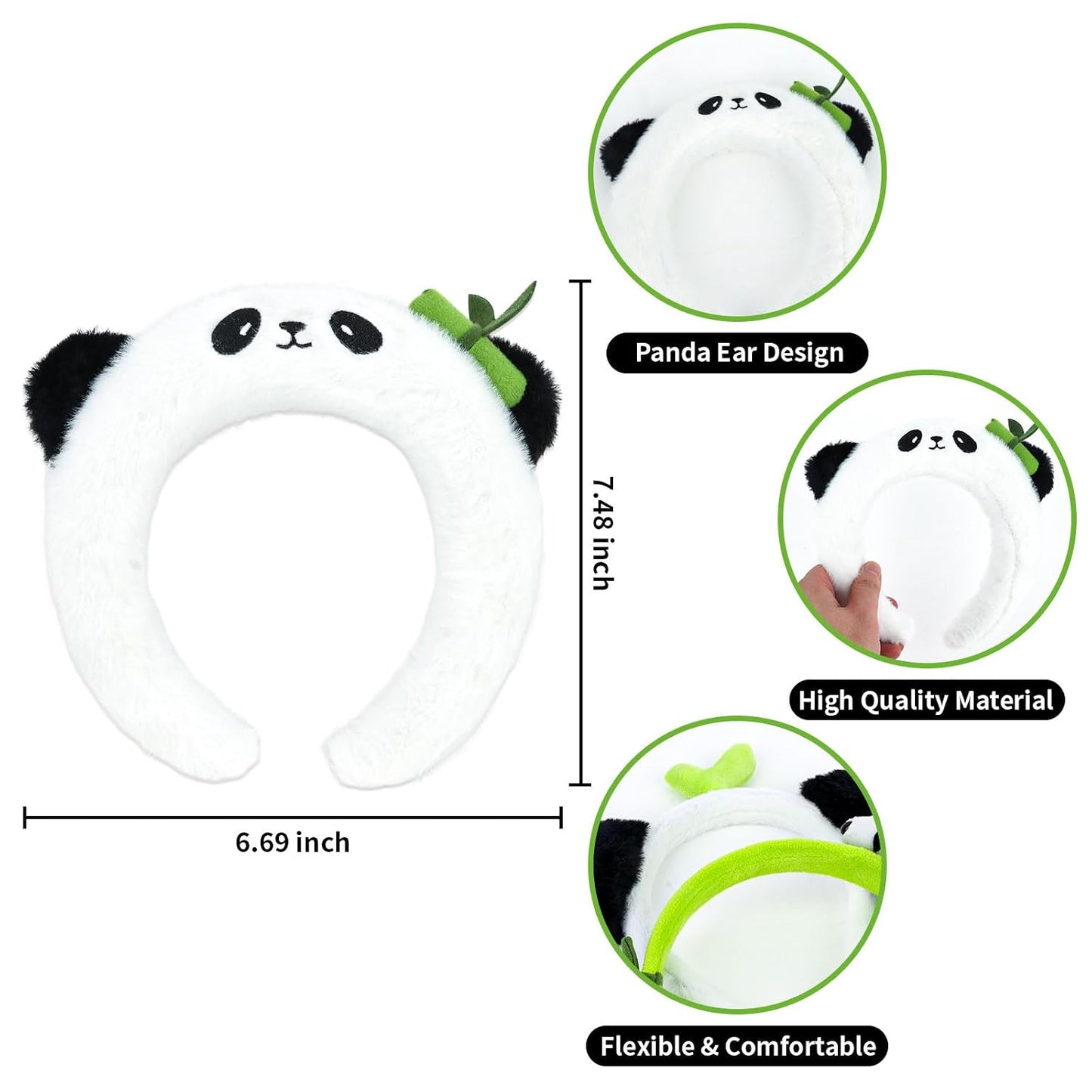 CURASA Cute Panda Headbands for Women & Girls - Kawaii Animal Hairbands for Kids & Adults - White Plush Spa Headbands for Face Washing & Skincare